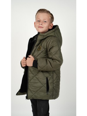 Dublino Kids Baklava Desenli Erkek Çocuk Su ve Rüzgar Geçirmez Içi Wersoftlu Kapüşonlu Mont