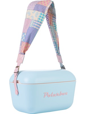 Prinkstyle Patchwork Classic Sky Blue Baby Pink Pamuk ve Deri Kayışlı Soğuk ve Sıcak Tutucu Thermo Box 20 Lt