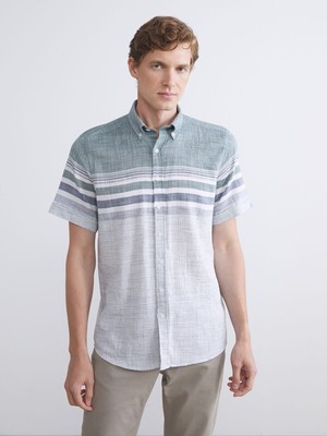 Lc Waikiki Yeni Sezon Regular Fit Kısa Kollu Çizgili Armürlü Erkek Gömlek