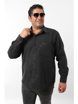 Tousus Büyük Beden Siyah Polar Oduncu Erkek Gömlek Regular Kesim Kışlık Casual Stil