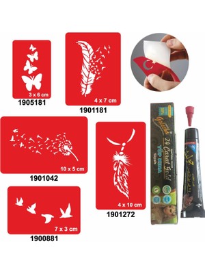 Kelebek ve Uçan Kuşlar Hint Kınası ile Geçici Dövme Yapma Seti