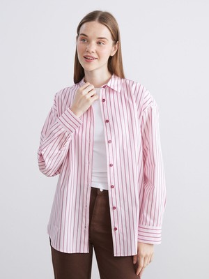 Lc Waikiki Yeni Sezon Çizgili Oversize Poplin Kadın Gömlek