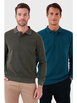 Buratti Pamuk Karışımlı Regular Fit 2'li Paket Polo Yaka Kazak Erkek Polo Yaka Kazak 456223S2