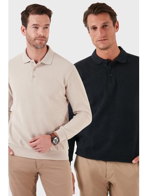 Buratti Pamuk Karışımlı Regular Fit 2'li Paket Polo Yaka Kazak Erkek Polo Yaka Kazak 456223S2