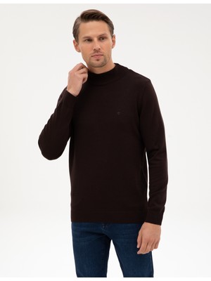 Pierre Cardin Erkek Koyu Kahverengi Slim Fit Yarım Balıkçı Yaka Basic Triko Kazak 50315457-VR084