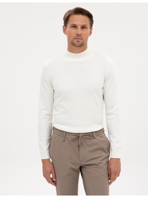 Pierre Cardin Erkek Ekru Slim Fit Yarım Balıkçı Yaka Basic Triko Kazak 50315457-VR019