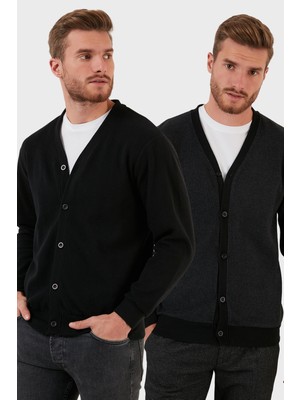 Buratti Pamuklu Regular Fit Düğmeli V Yaka 2'li Paket Hırka Erkek Hırka 456205S2