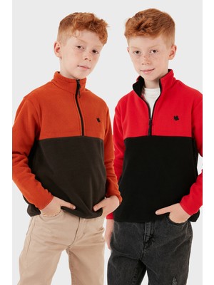 Lela Yumuşak Dokulu Yarım Fermuarlı Renk Bloklu Dik Yaka 2'li Paket Polar Çocuk Polar 5905004S2