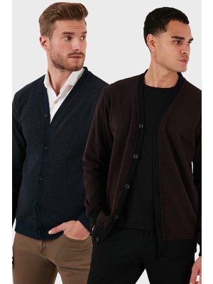 Buratti Pamuklu Regular Fit Düğmeli V Yaka 2'li Paket Hırka Erkek Hırka 456205S2