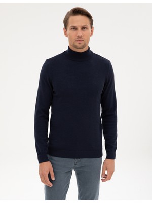 Pierre Cardin Erkek Lacivert Melanj Slim Fit Yarım Balıkçı Yaka Basic Triko Kazak 50315457-VR120