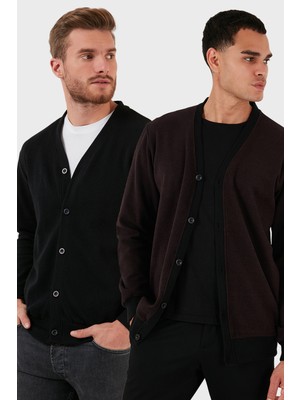 Buratti Pamuklu Regular Fit Düğmeli V Yaka 2'li Paket Hırka Erkek Hırka 456205S2