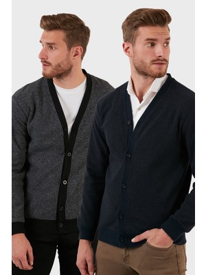 Buratti Pamuklu Regular Fit Düğmeli V Yaka 2'li Paket Hırka Erkek Hırka 456205S2