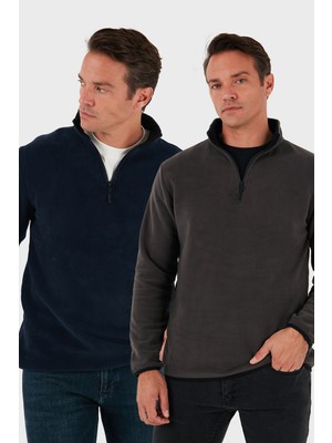 Buratti Slim Fit Yarım Fermuarlı Dik Yaka Soğuk Geçirmez 2'li Paket Polar Erkek POLAR 5906003S2