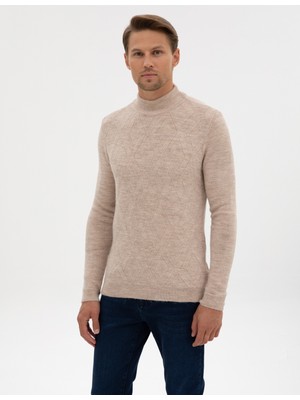 Pierre Cardin Erkek Bej Slim Fit Yarım Balıkçı Yaka Triko Kazak 50315690-VR011