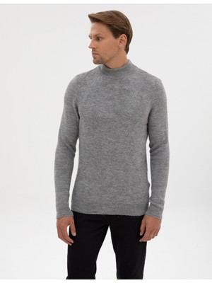 Pierre Cardin Erkek Açık Gri Melanj Slim Fit Yarım Balıkçı Yaka Triko Kazak 50315690-VR091