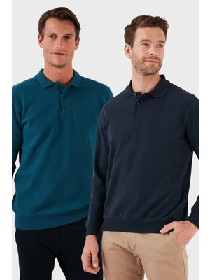 Buratti Pamuk Karışımlı Regular Fit 2'li Paket Polo Yaka Kazak Erkek Polo Yaka Kazak 456223S2