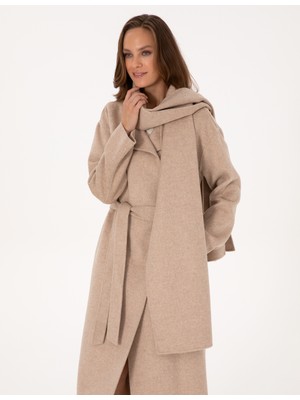 Pierre Cardin Kadın Bej Melanj Regular Fit Kaşe Kaban 50309079-VR156