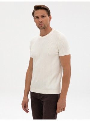 Pierre Cardin Erkek Ekru Slim Fit Bisiklet Yaka Triko Kazak 50315689-VR019