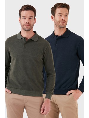 Buratti Pamuk Karışımlı Regular Fit 2'li Paket Polo Yaka Kazak Erkek Polo Yaka Kazak 456223S2