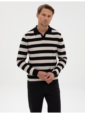 Pierre Cardin Erkek Siyah Slim Fit Polo Yaka Triko Kazak 50315949-VR046