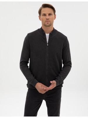Pierre Cardin Erkek Koyu Antrasit Melanj Slim Fit Fermuarlı Triko Hırka 50317341-VR266