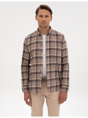 Pierre Cardin Erkek Vizon Oduncu Ekose Regular Fit Uzun Kollu Gömlek 50312356-VR052