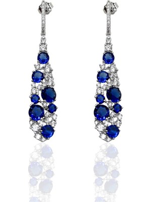 Oya Silver Beyaz Işıltılı Uzun Damla Form Safir Taşlı Gümüş Küpe-4.9x0.9cm