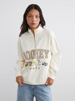 Lc Waikiki Yeni Sezon Bugs Bunny Baskılı Oversize Kadın Kalın Sweatshirt