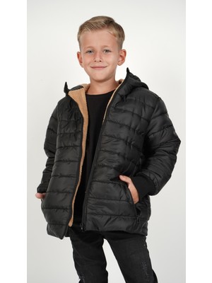 Erkek Çocuk Su ve Rüzgar Geçirmez Içi Kürklü Kapişonlu Mont