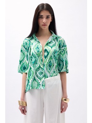 Evyora Desenli Saten Gömlek
