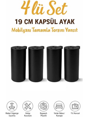 İMT AKSESUAR Kapsül Bohem 19 cm Mobilya Kanepe Sehpa Tv Ünitesi Koltuk ve Konsol Ayağı Siyah