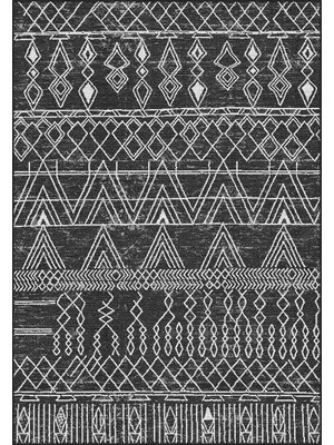 Aren Halı Andre Geometrik Siyah Polyester ve Pamuklu Yıkanabilir Kaydırmaz Taban Dijital Baskı Halı