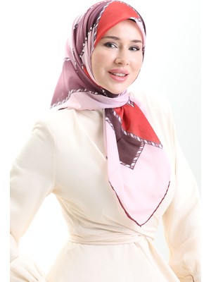 Geometrik Desenli Eşarp 70293-01 Kiremit Pembe