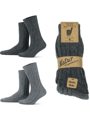 Gowith 2 Çift Alpaka Yünlü Termal Kalın Yumuşak Doğal Yıkamalı Kışlık Kadın Erkek Çorap 3094