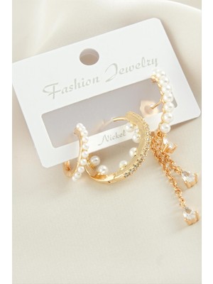 Depomix 3 Adet Inci Zirkon Taşlı Küpe-Sarı