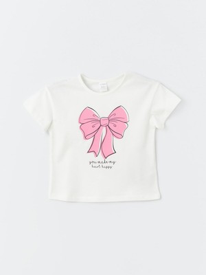 Lc Waikiki Yeni Sezon Bisiklet Yaka Baskılı Kısa Kollu Kız Bebek Tişört