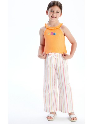 Lc Waikiki Yeni Sezon Çizgili Keten Karışımlı Kız Çocuk Pantolon