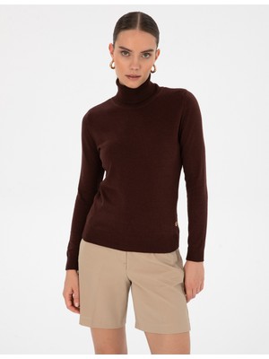 Pierre Cardin Kadın Kahverengi Slim Fit Basic Kazak 50315747-VR029