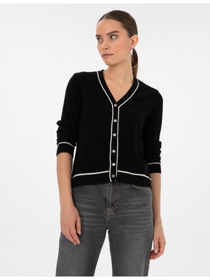 Pierre Cardin Kadın Siyah Slim Fit Triko Hırka 50316344-VR046