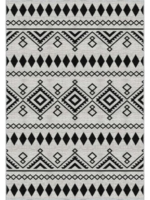 Aren Halı Corso Geometrik Beyaz Polyester ve Pamuklu Yıkanabilir Kaydırmaz Taban Dijital Baskı Halı