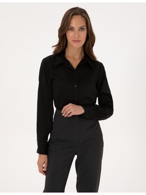 Pierre Cardin Kadın Siyah Comfort Fit Uzun Kollu Gömlek 50318218-VR046
