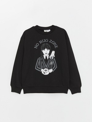 Lc Waikiki Yeni Sezon Bisiklet Yaka Wednesday Baskılı Uzun Kollu Kız Çocuk Sweatshirt