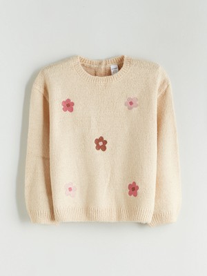 Lc Waikiki Yeni Sezon Bisiklet Yaka Çiçekli Kız Çocuk Triko Kazak