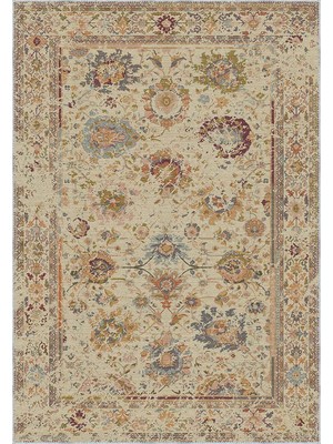 Guinar Çerçeveli Bej Polyester ve Pamuklu Yıkanabilir Kaydırmaz Taban Dijital Baskı Halı