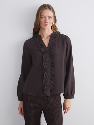 Lc Waikiki Yeni Sezon V Yaka Fırfırlı Kadın Gömlek