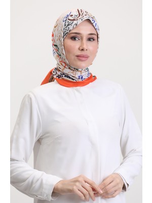 Desenli Soft Eşarp 70243-13 Oranj Yeşil