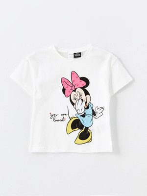 Lc Waikiki Yeni Sezon Bisiklet Yaka Minnie Mouse Baskılı Kız Bebek Tişört