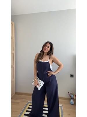 Evyora Kadın Askılı Yandan Fermuarlı Geniş Paçalı Valencia Tulum