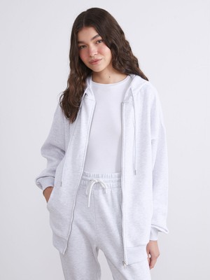 Lc Waikiki Yeni Sezon Kapüşonlu Oversize Kadın Kalın Fermuarlı Sweatshirt