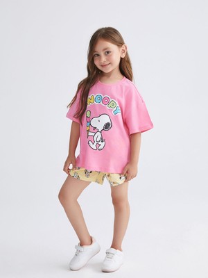 Lc Waikiki Yeni Sezon Bisiklet Yaka Snoopy Baskılı Kız Çocuk Şortlu Pijama Takımı